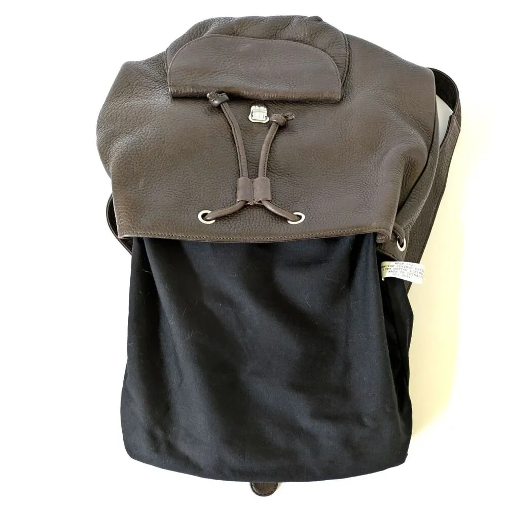 Eddie Bauer Leather Backpack Rucksack Brown Pebbled Bookbag Gorpcore 90s Vintage